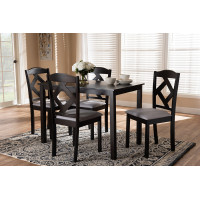 Baxton Studio RH133C-Dark Brown/Grey Dining Set Ruth Modern and Contemporary Espresso Brown Finished and Grey Fabric Upholstered 5-Piece Dining Set